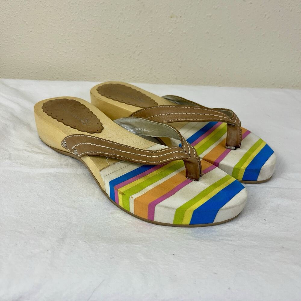 Vintage Y2K Sketchers Size 8 Something Else Wood Low Wedge Thong Sandal Wood